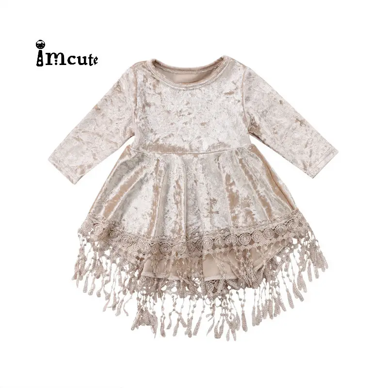 

HOT Flower Girl Dress Velvet Tassel Princess Baby Girls Clothes Party Knee Length Dress Toddler Kids Girls Tassel Dresses