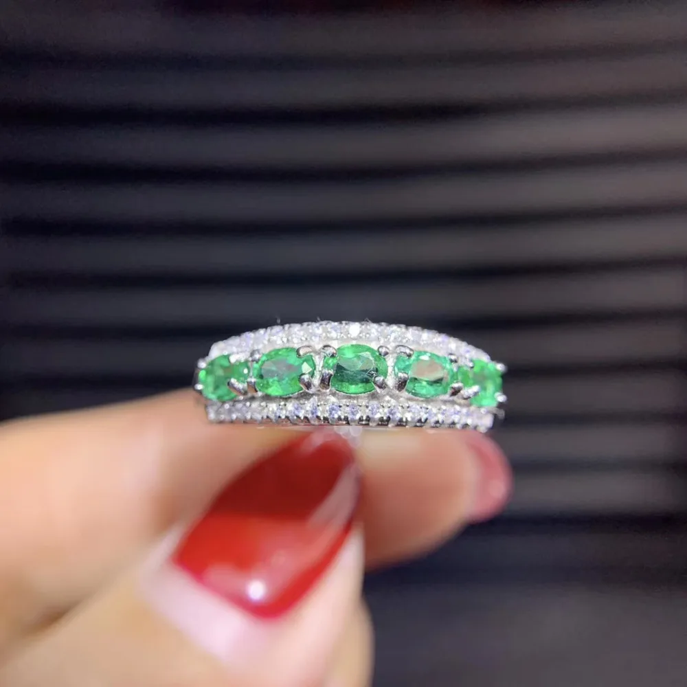 

Fashion Lovely wide Row Natural green emerald gem ring S925 silver natural gemstone ring girl women party gift fine jewelry