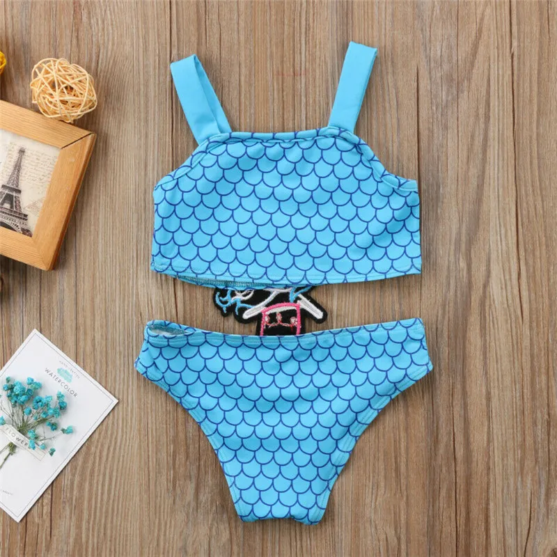 Детский купальный костюм русалки с вышивкой для маленьких девочек летний