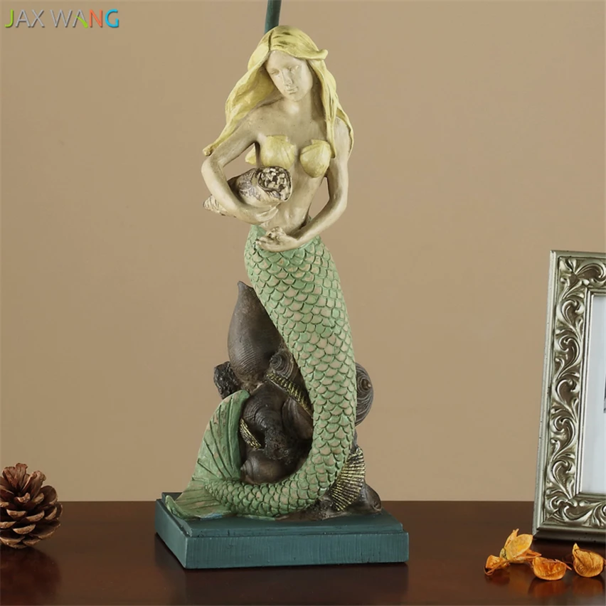 Современная креативная Русалка из смолы настольная лампа тканевый абажур