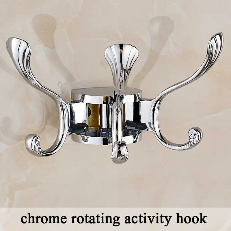 Chrome Крючки для халатов, европейские вращающиеся три крючка, Золотая настенная вешалка для одежды, тканевый крючок, настенный крючок для ванной комнаты, аксессуар, вешалка для ключей, полезная 233H - Цвет: Chrome