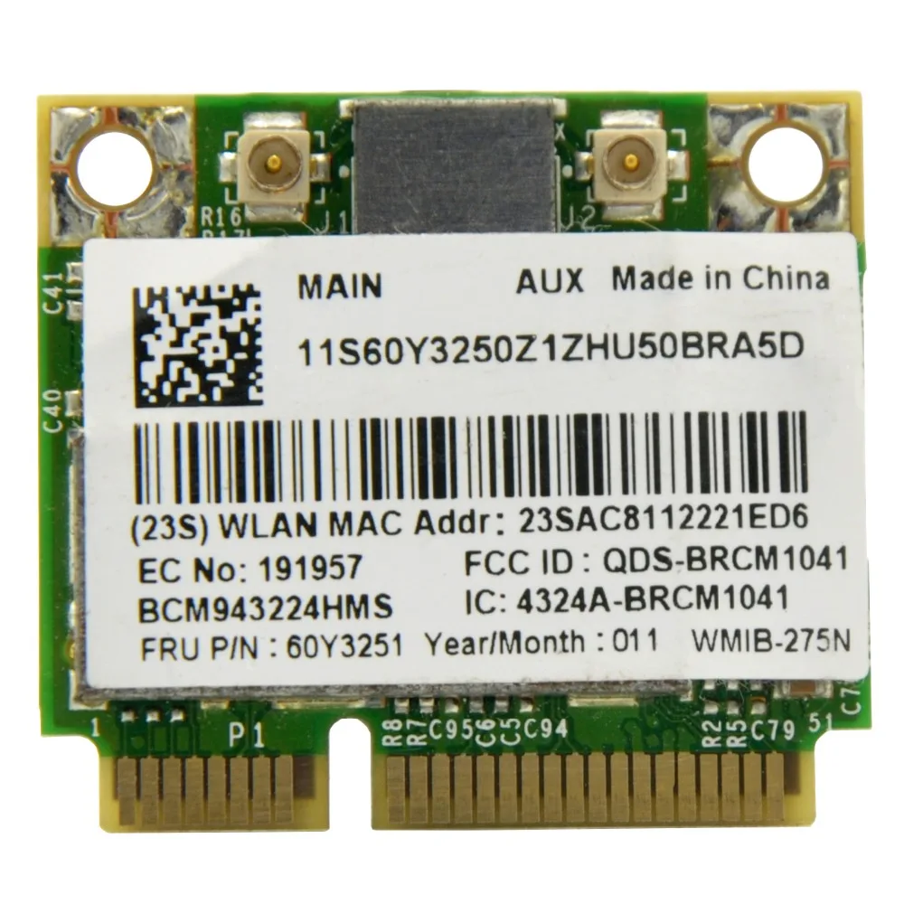 Двухдиапазонная мини карта Broadcom BCM943224HMS 300 Мбит/с полуразмерная PCI Express (Mini E)