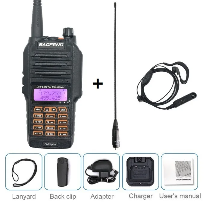 add antenna earpiece Baofeng UV-9R PLUS 10 Вт Высокая мощность портативная рация Водонепроницаемый UV 9R любительский радиоприемопередатчик Хэм CB PMR 446 морская радиостанция - Цвет: add antenna earpiece