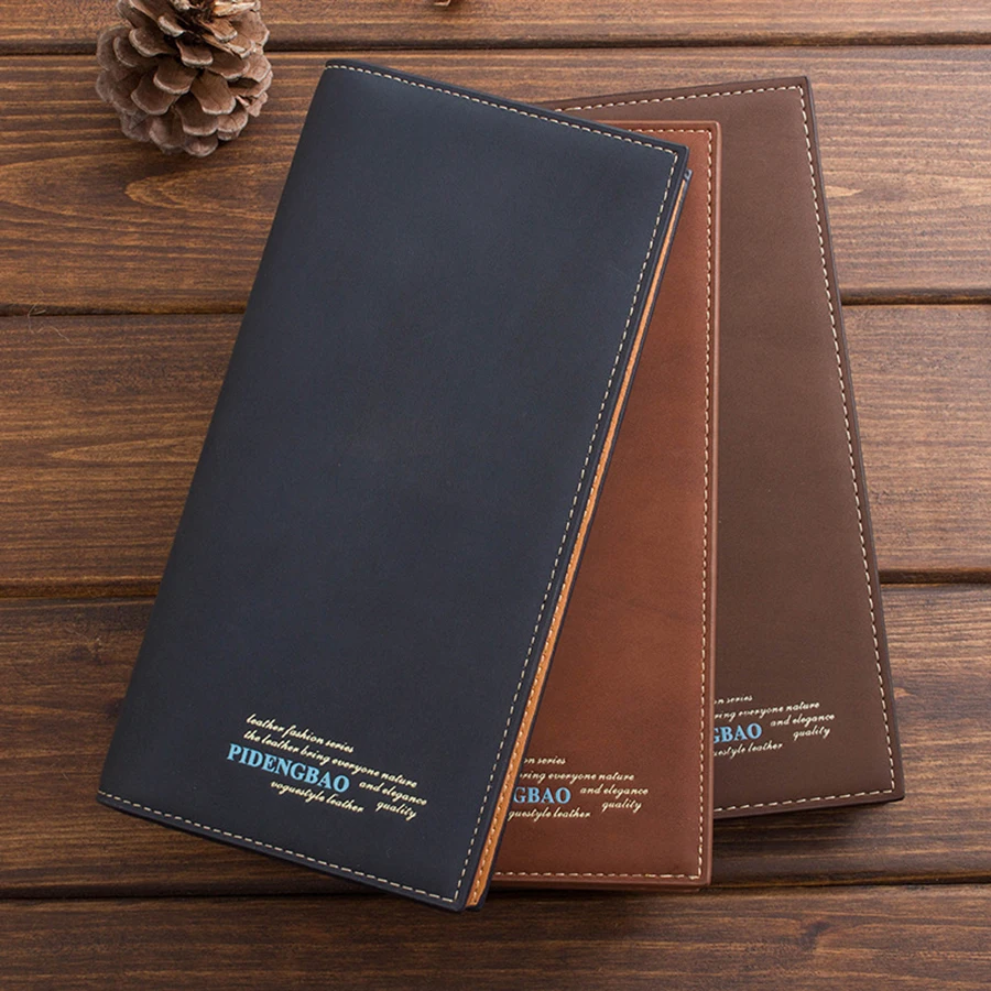 Тонкие мужские бумажники длинный кожаный мужской кошелек винтажные кошельки