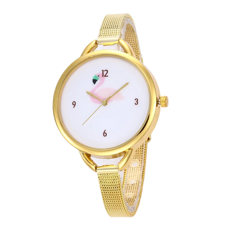 Женские наручные часы с фламинго полностью стальной сеткой модные женские