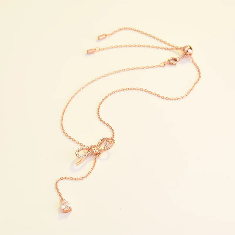 

Everoyal Exquisite Zircon Bowknot Necklace For Women Jewelry Vintage Gold Link Chain Necklace Girl Birthday Party Gift For Lover