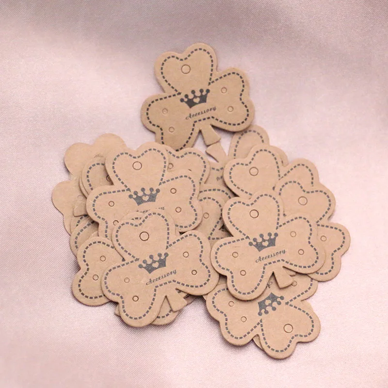 3.8x3.5cm Kraft Paper Stud Earrings Necklace Tag Jewelry Display Card Ear Hooks Cardboard Price Tags 500 pcs/lot Украшения и