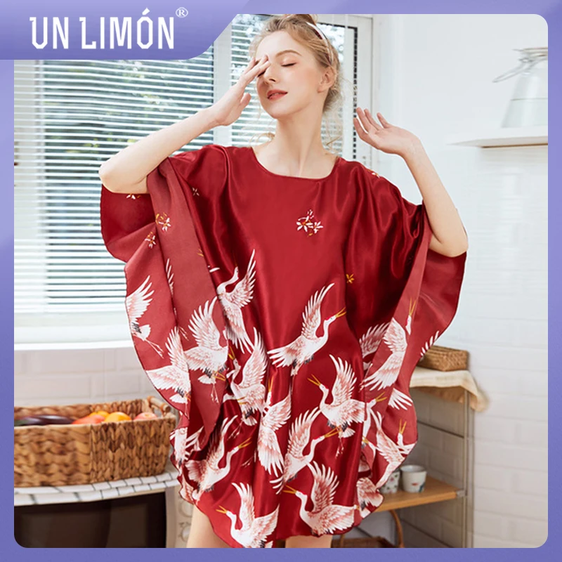 

UNLIMON Women Faux Silk Sleepwear Half Sleeve Nightdress Plus Size Pajamas