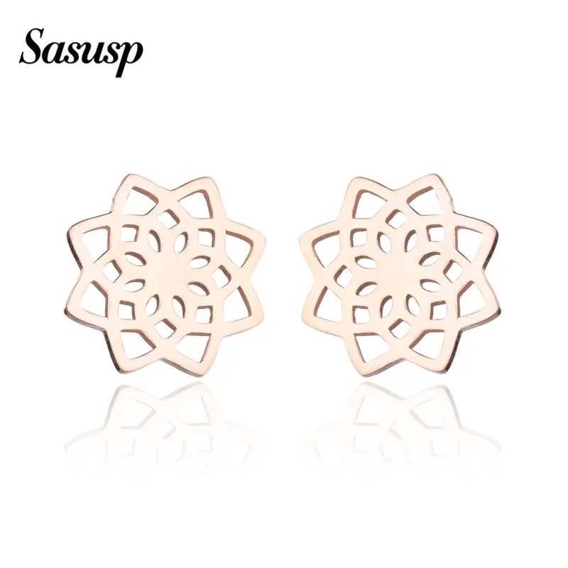 Женские серьги-гвоздики из нержавеющей стали в виде цветка мандалы | Украшения и