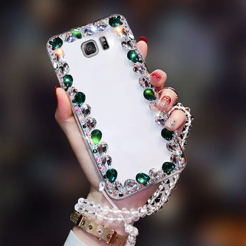 Женский полностью прозрачный чехол со стразами и ремешком для Samsung Galaxy