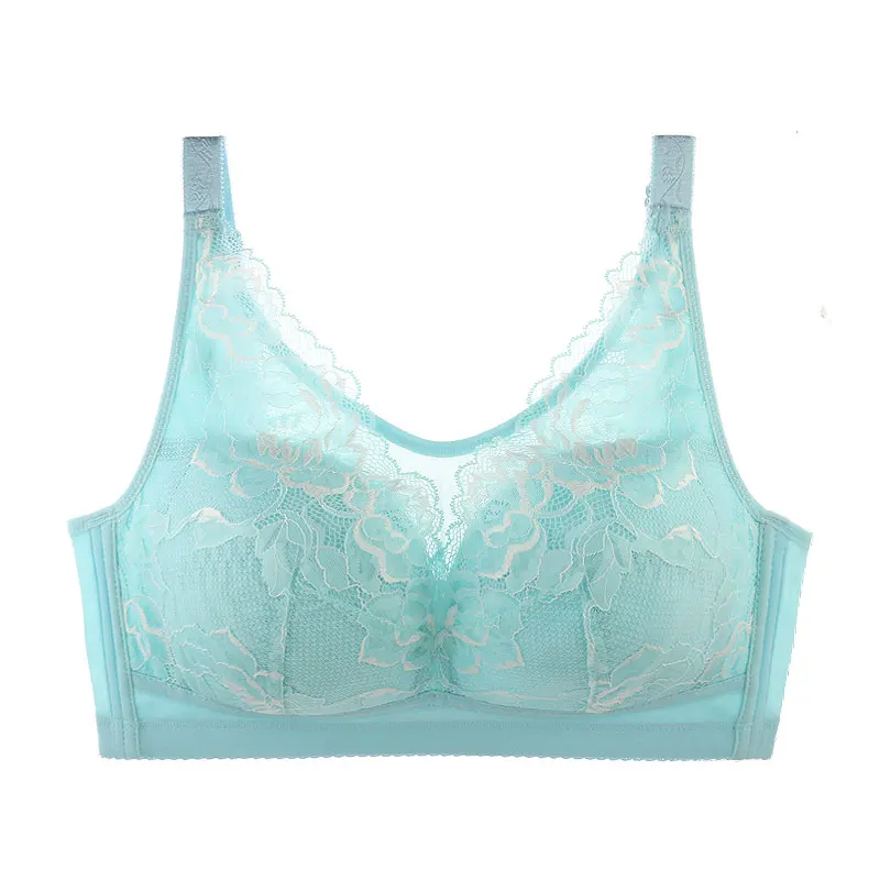 Blue Полная чашка, полная фигура, поддержка, без косточек, женский бюстгальтер размера плюс, Макс. 95с, тонкая чашка, пуш-ап, нижнее белье, сексуальное, кружевное, без подкладки, бюстгальтер-минимайзер, Bh - Цвет: Blue
