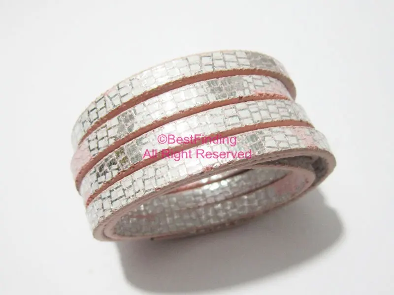 

5x2mm Slight pink glitter snake leather cord 5mm Flat leather cord