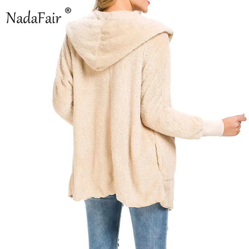 Nadafair пушистое пальто с капюшоном, с длинным рукавом, из овечьей шерсти, пальто из искусственного меха для женщин, осенне-зимний Кардиган, плюшевый мех, пушистая куртка для женщин