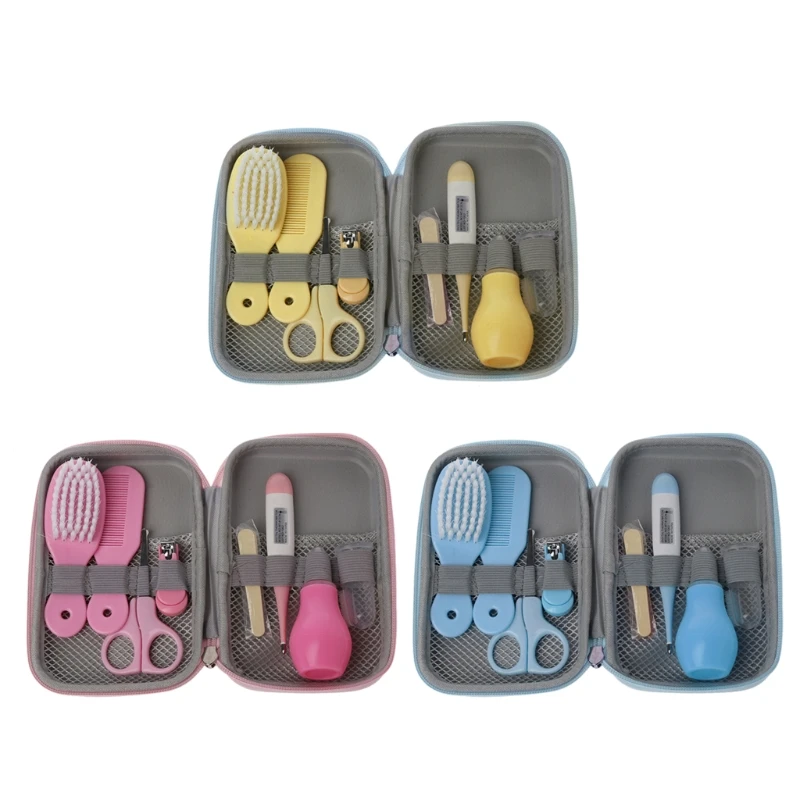 

8Pcs/Set Multi-function Newborn Baby Kids Nail Hair Health Care Thermometer Grooming Brush Kit scissor kid toiletries With Case