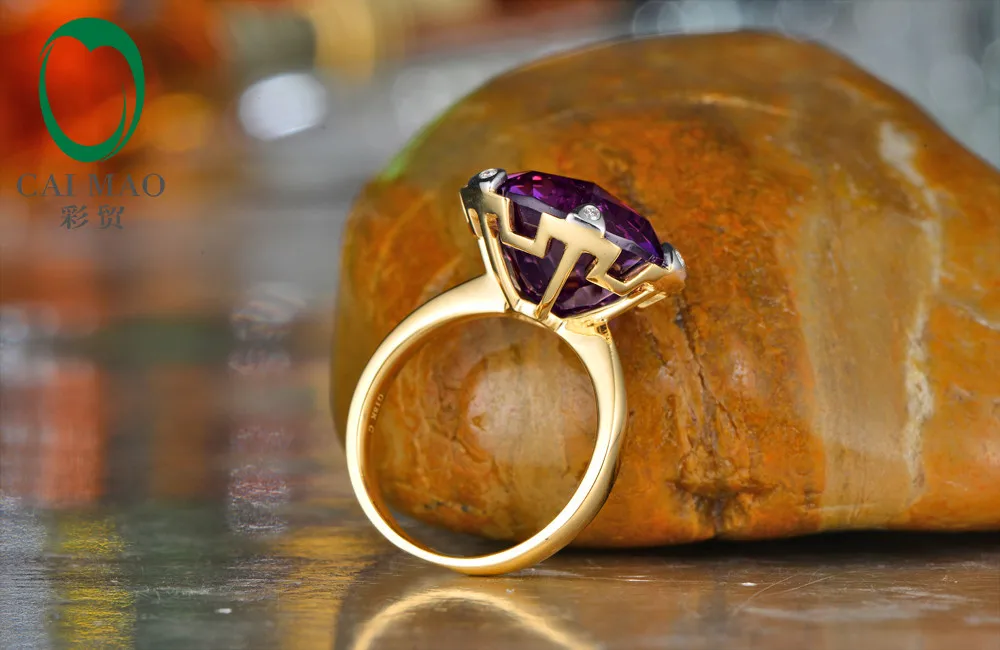 Новинка 9.02ct 15 мм круглый фиолетовый Аметист 14 К золото натуральный бриллиант обручальное кольцо