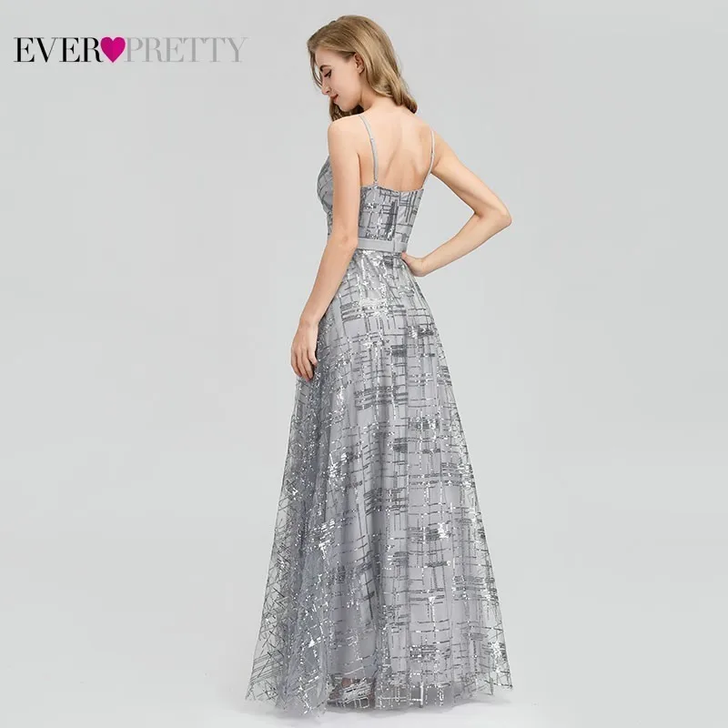 Ever Pretty/серые вечерние платья с блестками, длинные сексуальные блестящие вечерние платья с v-образным вырезом по бокам EP07957GY Abiye Gece Elbisesi