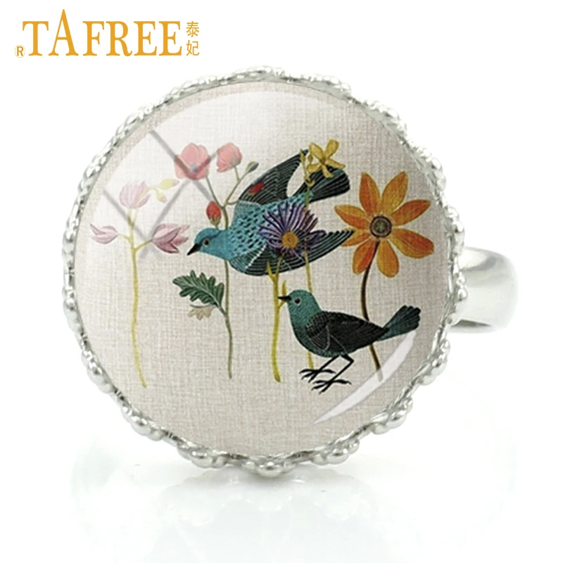 Простое кольцо TAFREE с птицами и цветами винтажные цветочные зеленые узоры деревом