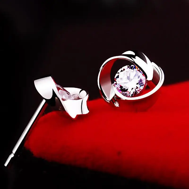 Вращающийся Love серьги со шпилькой для женщин AAA циркон серебро цвет покрытием