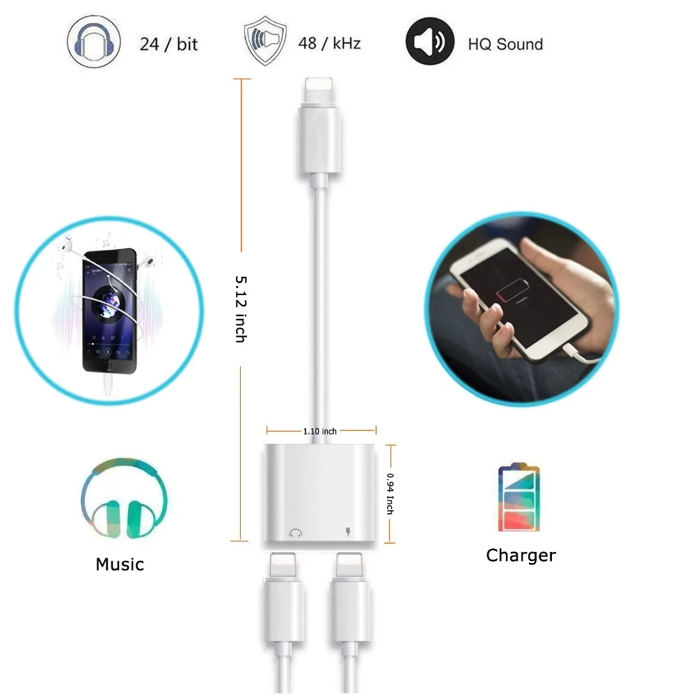Двойной 2 в 1 Наушники Аудио Адаптер для lightning Jack для наушников Aux для iPhone X 7 8 Plus XR XS Max Splitter конвертер Кабель