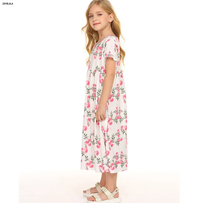 Girl Floral Dress Summer Casual Short Sleeve Princess Printed long Beach Vestidos Children Clothes 3 4 5 6 7 8 Years | Детская одежда и