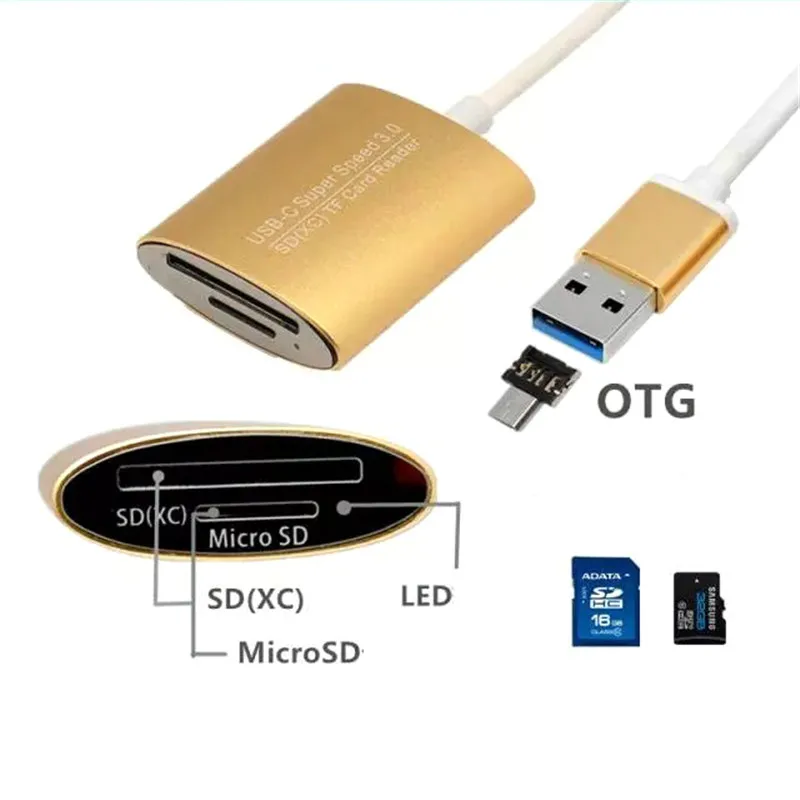 

Type-c USB 3.0/ Android Phone SD/ TF Card Reader Memory Card Reader Notebook Computer 2-in-1 Aluminium-magnesium Alloy SD Reader