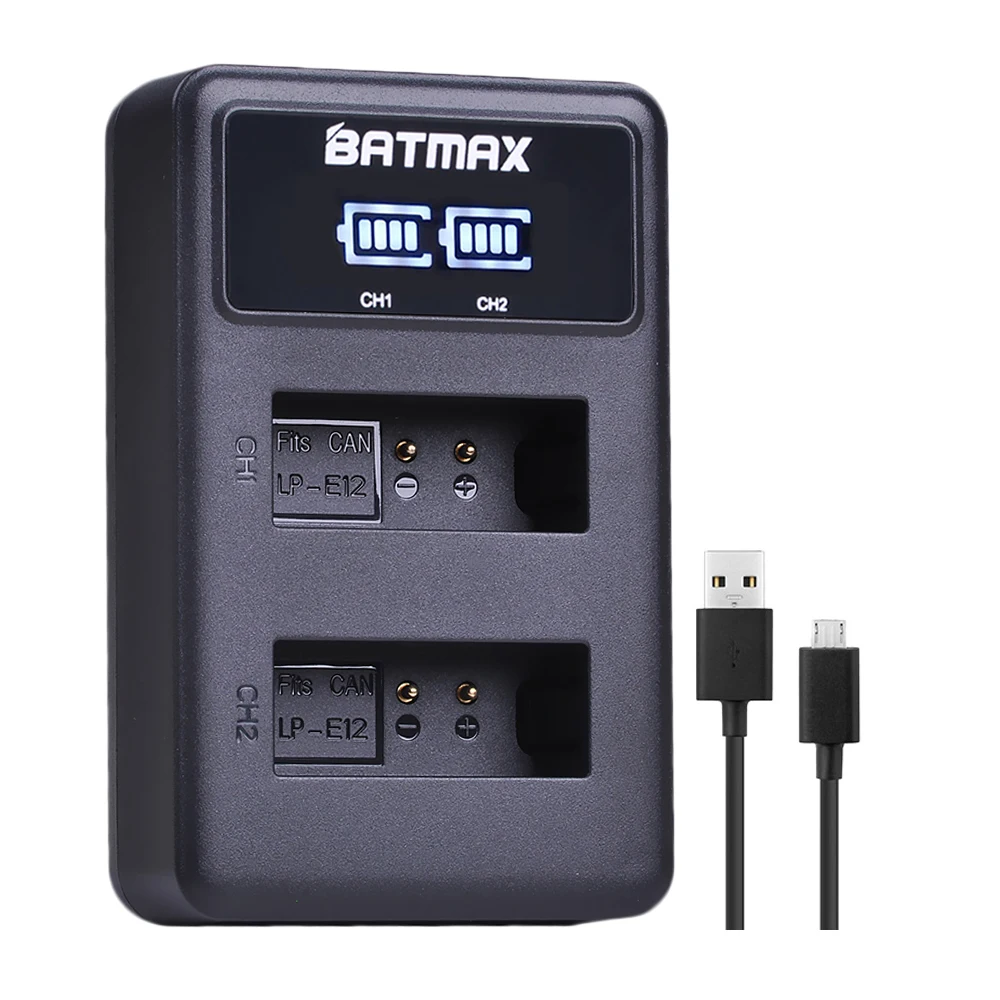 Batmax 2 шт. 1800 мАч LP E12 LPE12 батарея + светодиодный двойной USB зарядное устройство для