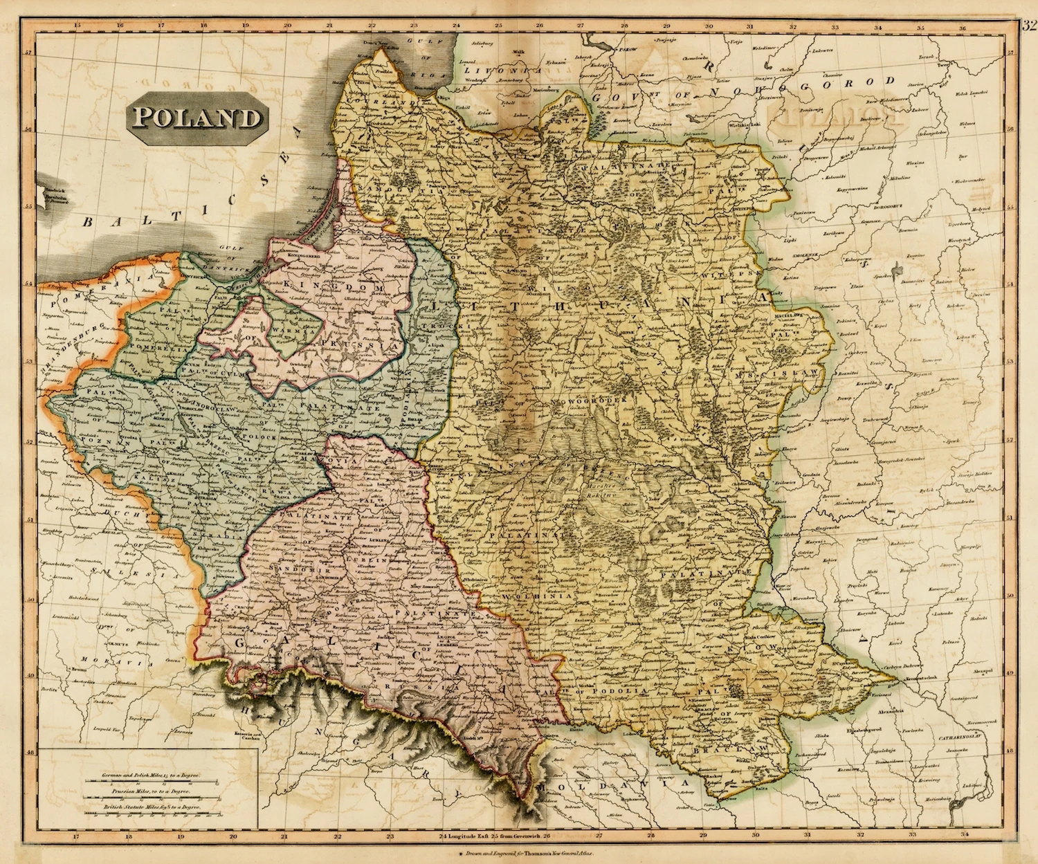 Постер с винтажной картой Польша (1817) классические холщовые картины винтажные