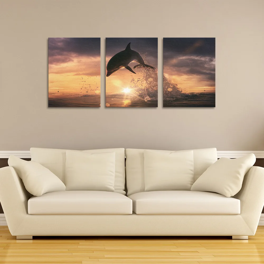 3D Sea Dolphins Painting Bedroom Living Room Background Sofa Wall Modern Home Decoration Frameless Five Pictures Inkjet Canvas | Дом и сад
