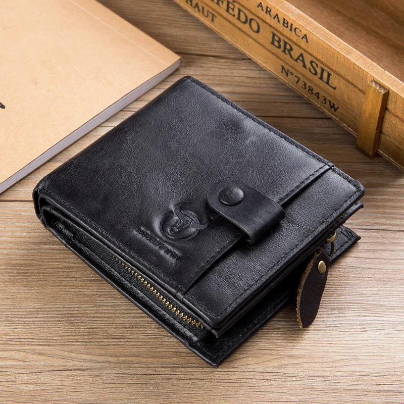 Мужской кошелек из натуральной кожи на молнии и застежке мужской Короткий клатч