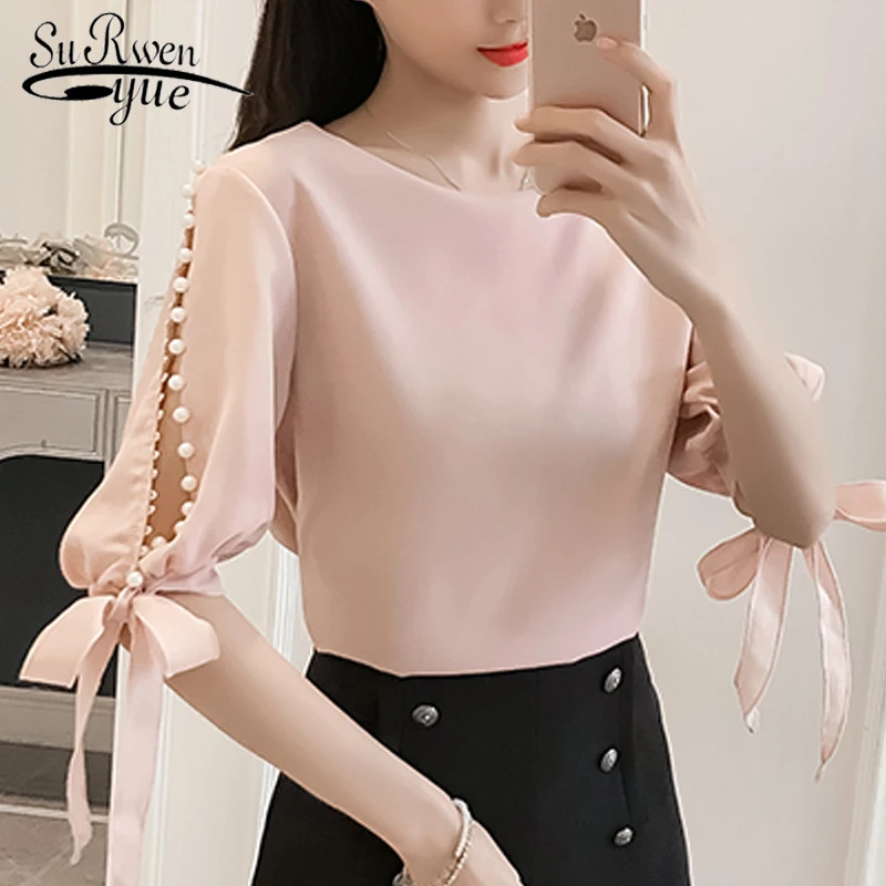 Модная женская шифоновая блузка размера плюс 4XL, Рубашки, Топы цвета хаки с коротким рукавом и v-образным вырезом, женская одежда, блузки, блузы D644 30