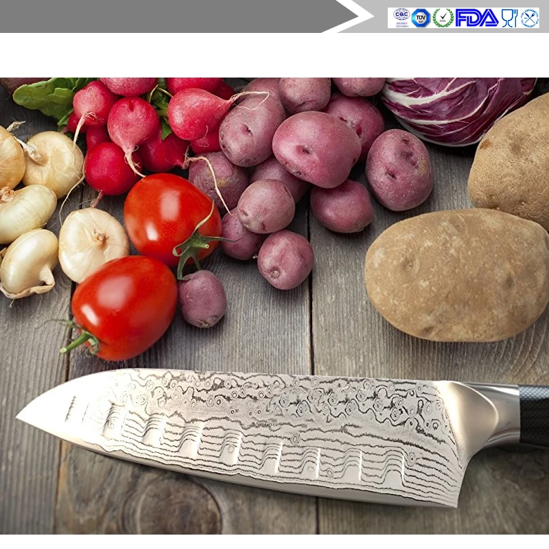 7 дюймов Santoku Ножи японской дамасской VG10 стальная бритва острые лезвия для резки