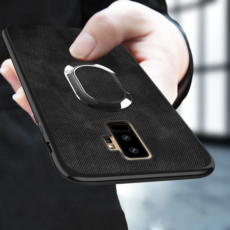 

Canvas Phone Case For Samsung Galaxy S9 Plus S7 Edge S8 Note 8 9 A5 A7 J7 Car Holder Magnetic Suction Ring Bracket Cloth Fabric