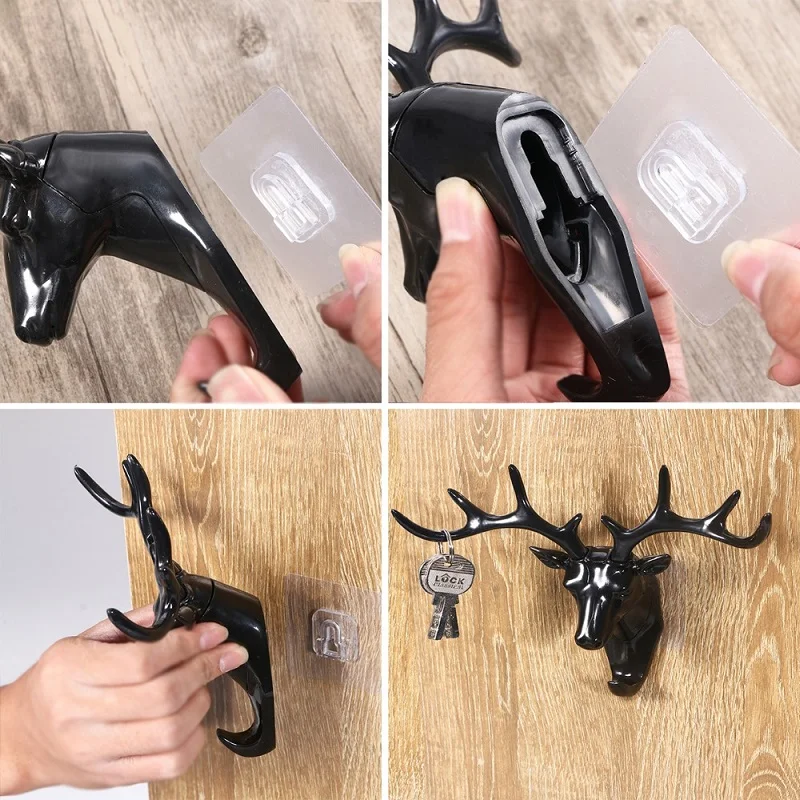 3D рога, крючки, стойки в животном стиле, настенные крючки для хранения одежды, сумки для ключей, Висячие липкие крючки, домашний декор для гостиной