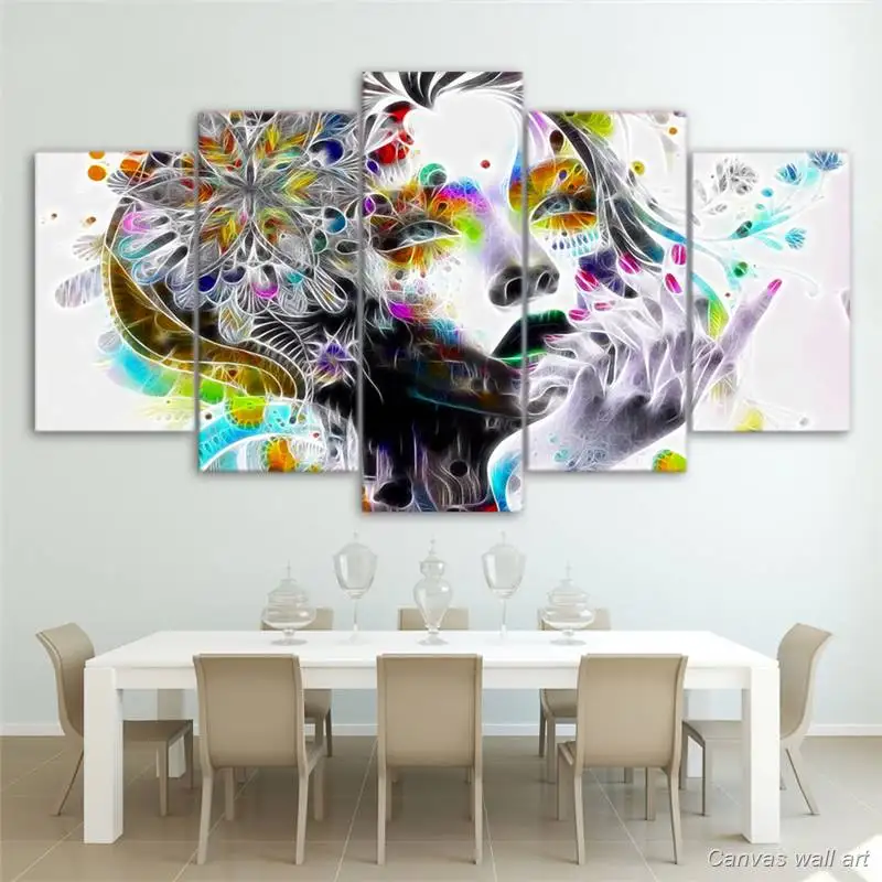 Hd печать 5 шт Холст Искусство Psychedelic девушка с цветочным рисунком настенные