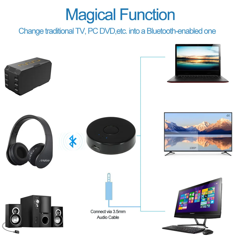 Caletop Bluetooth передатчик для телевизора аудио 3,5 мм стерео Hi-Fi Беспроводной адаптер передатчик CSR4.0 и поддержкой Multipoint и музыкальный адаптер для ПК
