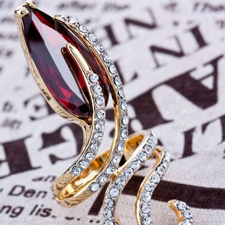 Fashion Red Gem Rings For Women Classic Wedding Romantic Ring Gold Color Jewelry Crystal Female | Украшения и аксессуары