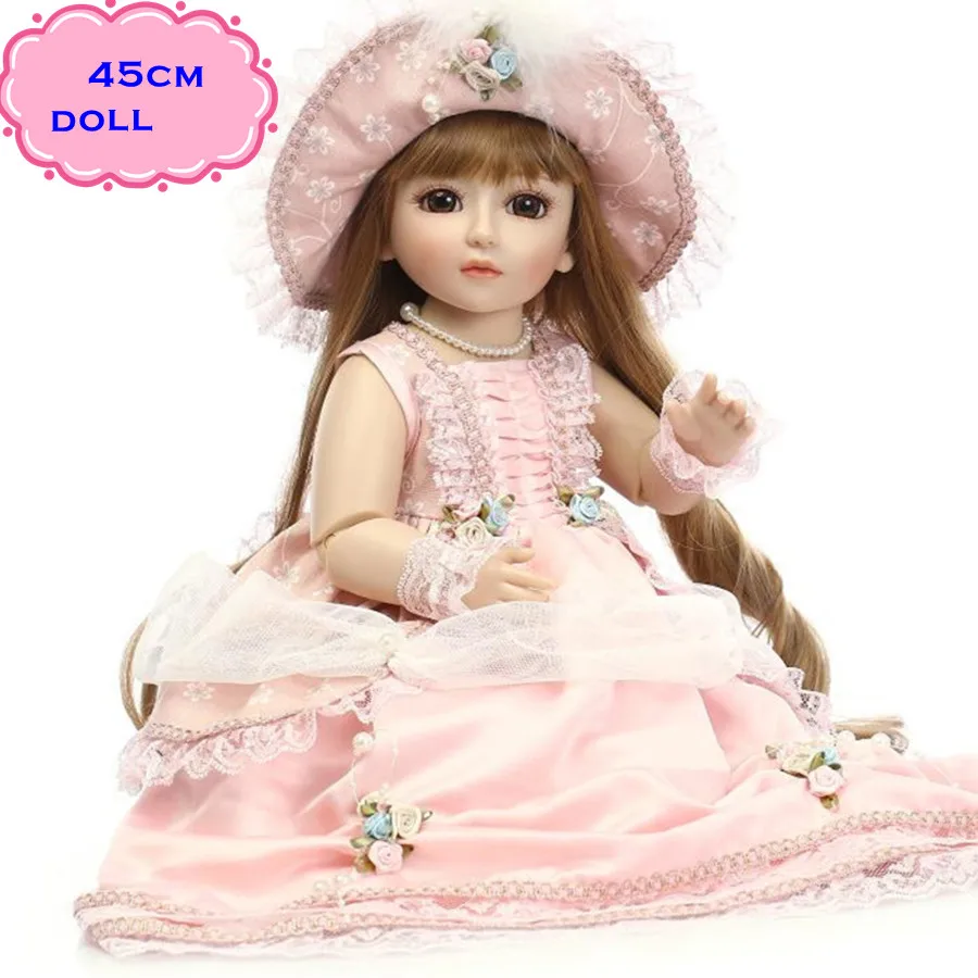 Новое поступление 18 дюймов Элегантный Полный силиконовый винил SD/BJD Кукла Детская миниатюрная Reborny шарнирная кукла с розовой одеждой для кукол игрушки