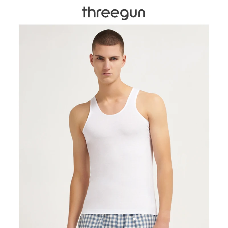 THREEGUN Brand Men Casual Undershirts Cotton Slim Fit Bodybuilding Gold Fitness Male Bottoming Underwear | Мужская одежда