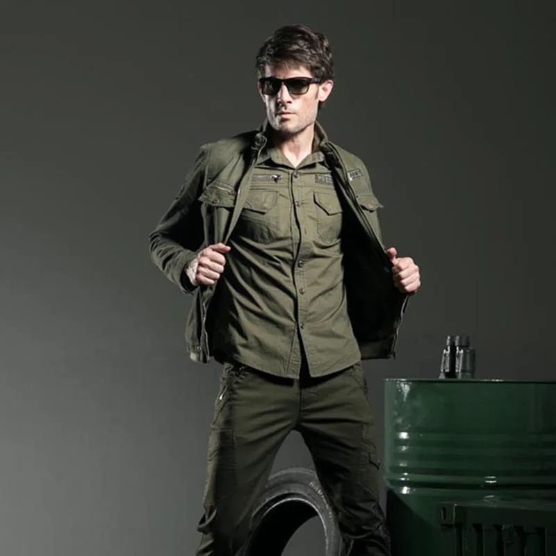 Мужская куртка в стиле милитари повседневная хлопковая большого размера Ms 6275A|men