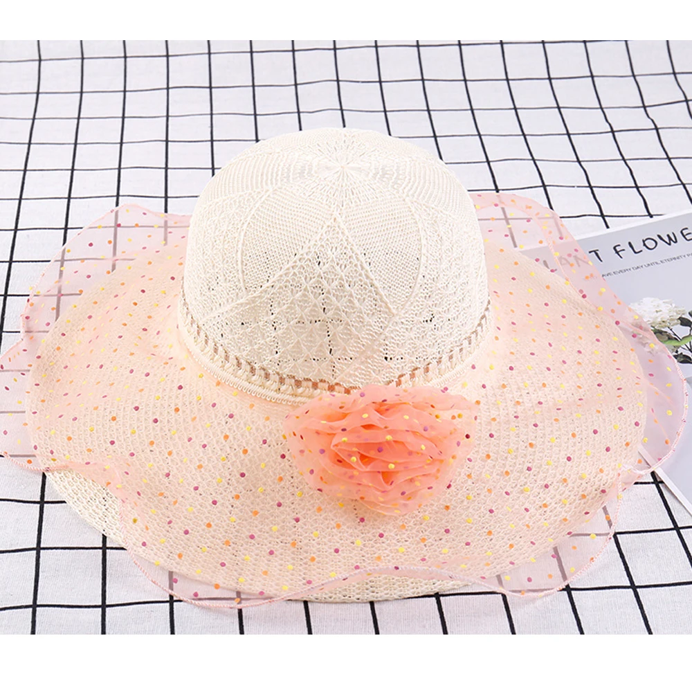 Цветок вязанные Соломенная шляпка для женщин широкими полями повседневное Шляпа