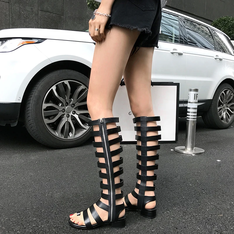 Женские босоножки из натуральной кожи на толстом каблуке с молнией | Обувь