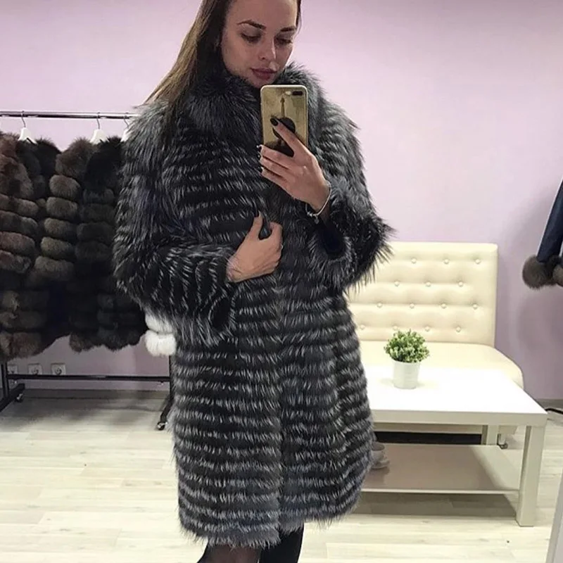 BFFUR пальто с лисьим мехом Повседневная Женская одежда из натурального меха