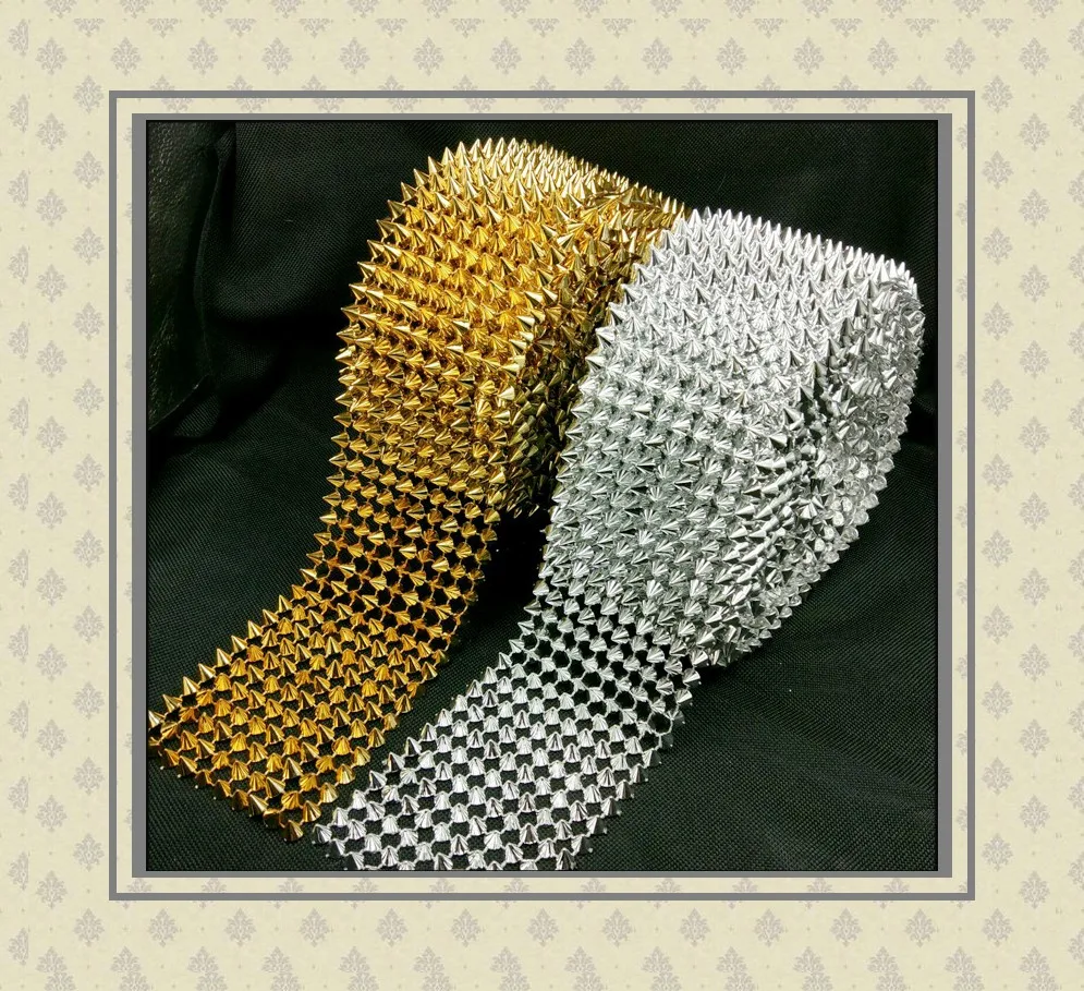 5 ярдов/рулон золотого и серебряного цвета Швейные Шипы с шипами заклепками для