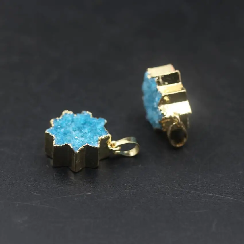 5 шт. Агаты кварц натуральная Звезда Форма друзовидный камень кулон окантовка