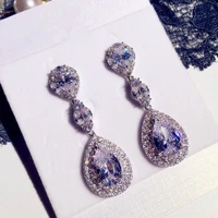 high quality long stud earrings with bling zircon stone for women korean earrings fashion jewelry 925 sterling silver color