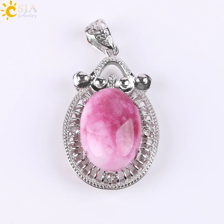 CSJA натуральный Овальный драгоценный камень подвеска маятник длинное ожерелье со