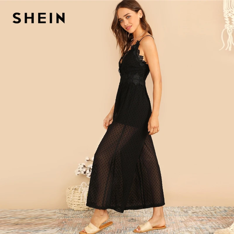 SHEIN Комбинезон На Бретелях С Полупрозрачным Низом, Комбинезон Без Рукавов С Отделкой, Комбинезон На Бретельках