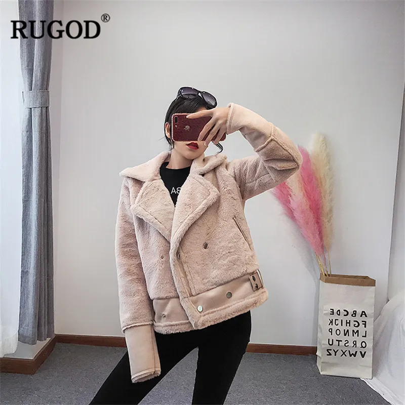 Женское повседневное пальто RUGOD однотонное приталенное с длинным рукавом теплая