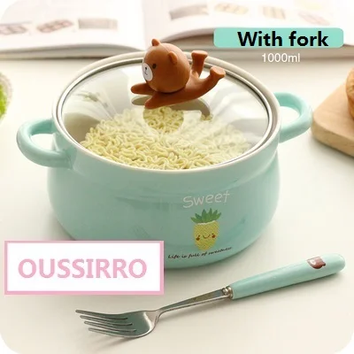 OUSSIRRO мультяшная креативная миска для лапши с крышкой керамическая чаша Милая Студенческая чаша для супа - Цвет: 4