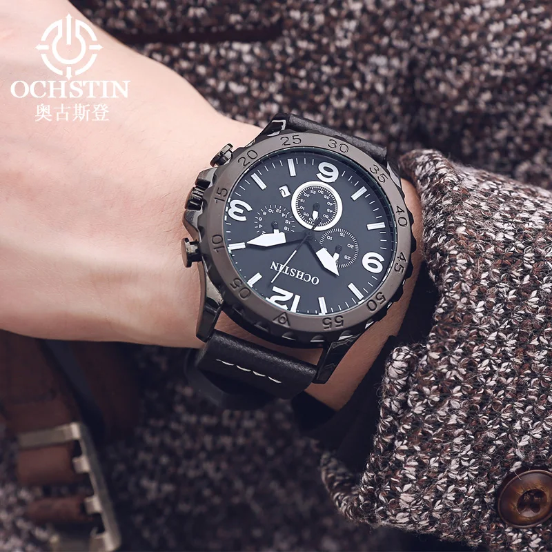 OCHSTIN спортивные Для мужчин кварцевые часы с кожаным ремешком наручные Relogio Masculino